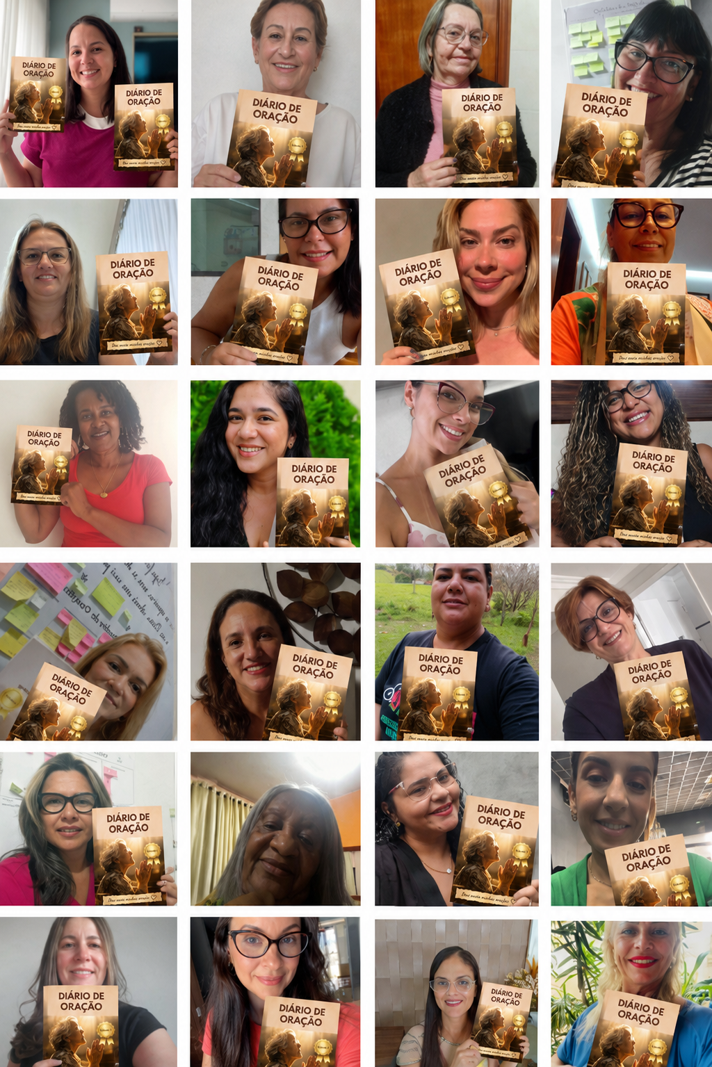 Mosaico de fotos de leitoras segurando o Diário de Oração